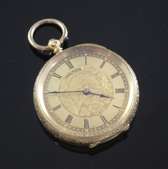 An early 20th century continental 18ct gold fob watch,